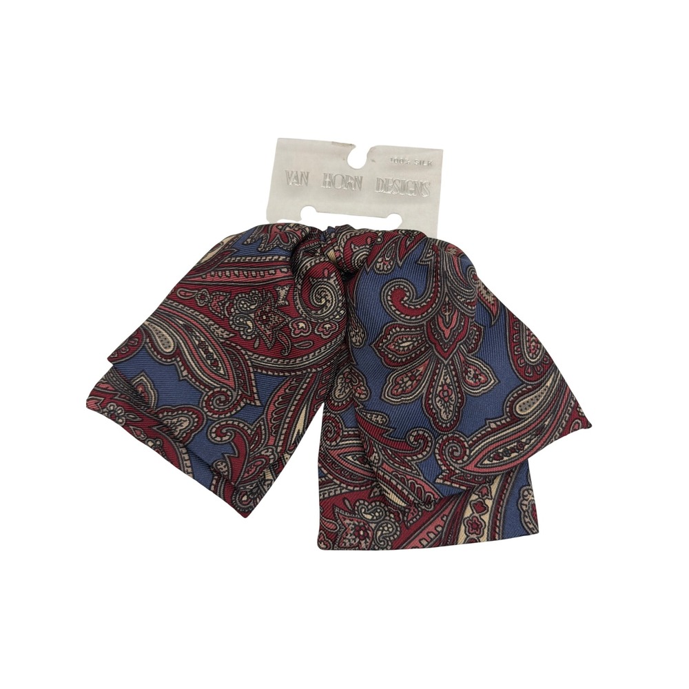 Vintage Van Horn Designs Silk Floppy Pin Bow Tie Paisley Dark Academia Dandy